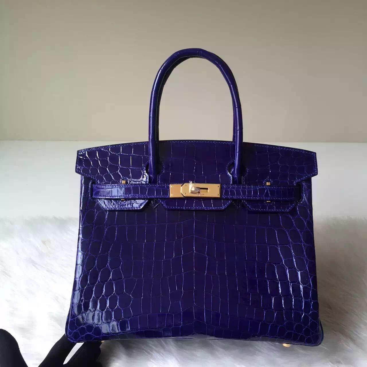 Wholesale Hermes Crocodile Shiny Leather Birkin30 in 7T Blue Electric