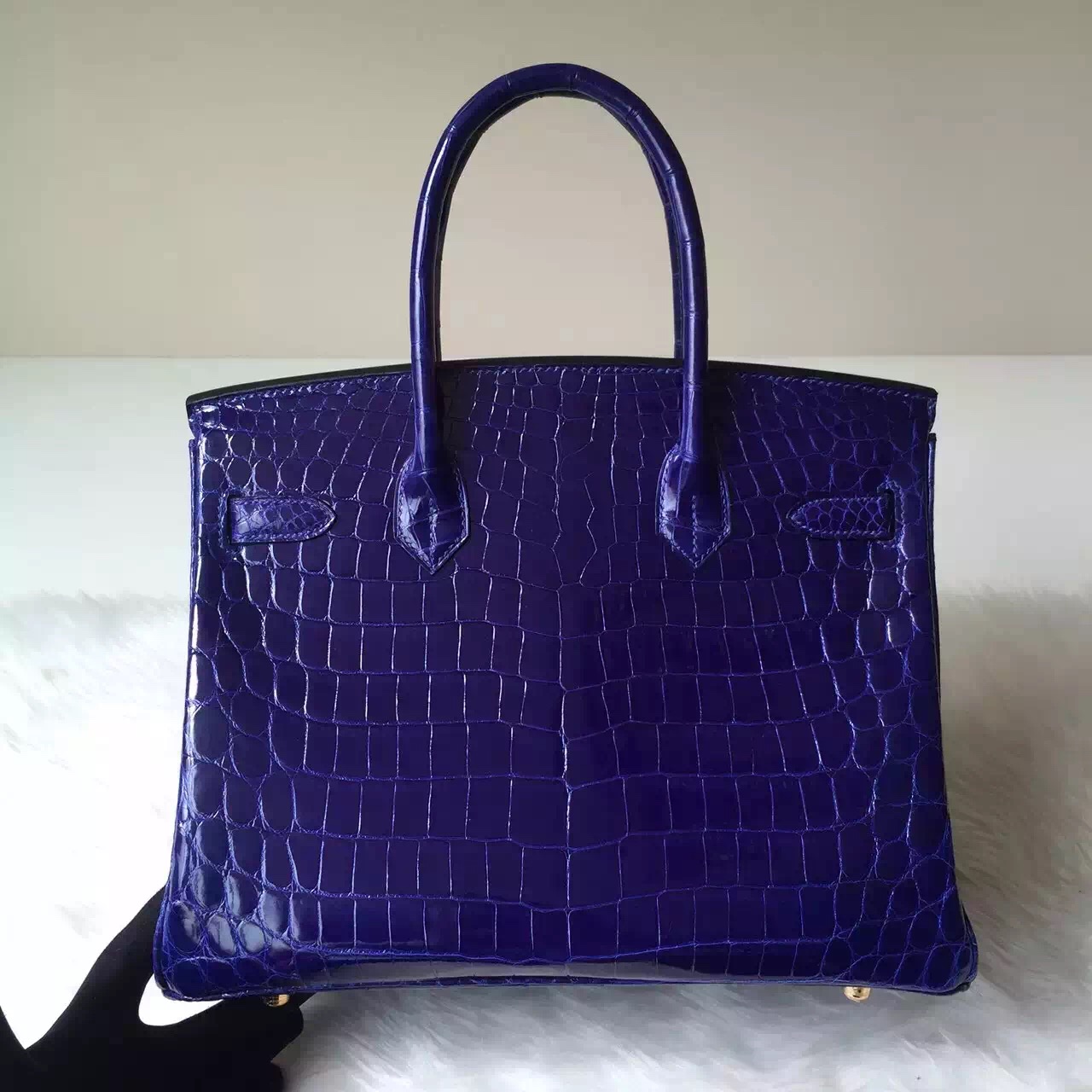 Wholesale Hermes Crocodile Shiny Leather Birkin30 in 7T Blue Electric