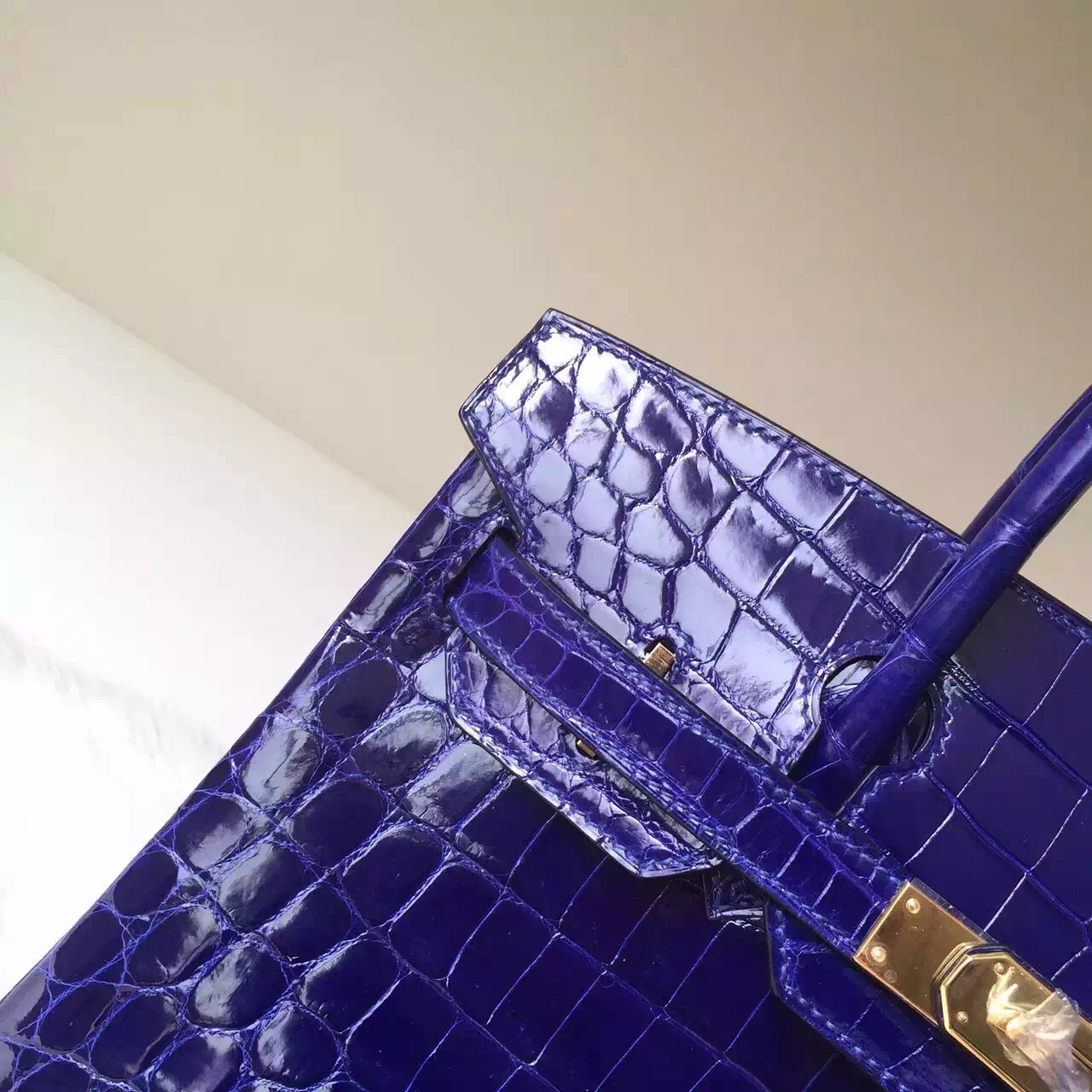 Wholesale Hermes Crocodile Shiny Leather Birkin30 in 7T Blue Electric