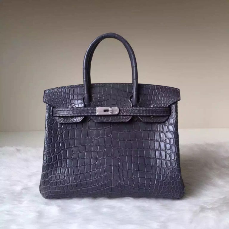 Hermes Birkin Bag 30cm in 8F Etain Grey Crocodile Matt Leather