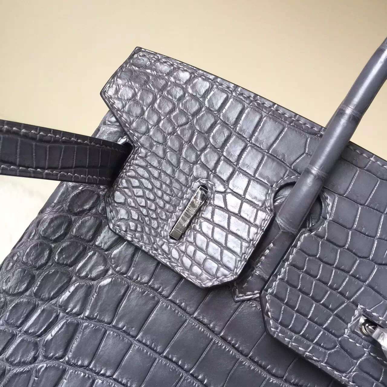 Discount Hermes Birkin Bag30cm in 8F Etain Grey Crocodile Matt Leather