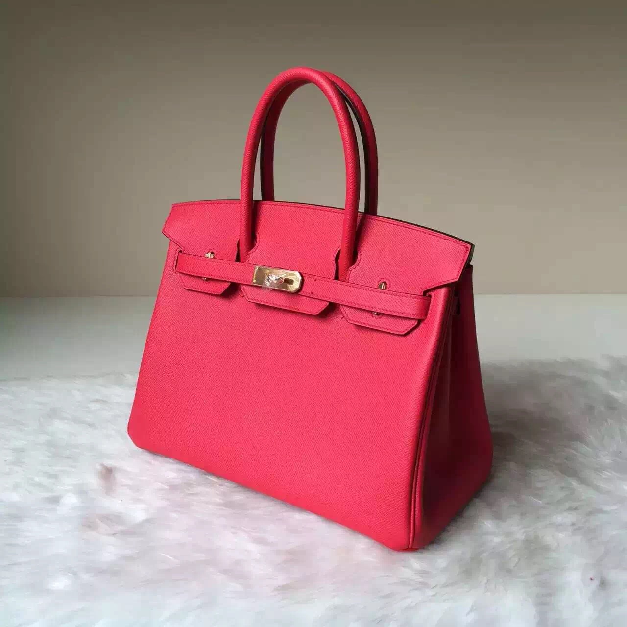 Elegant Women&#8217;s Handbag Hermes Azalea Red Epsom Leather Birkin 30cm
