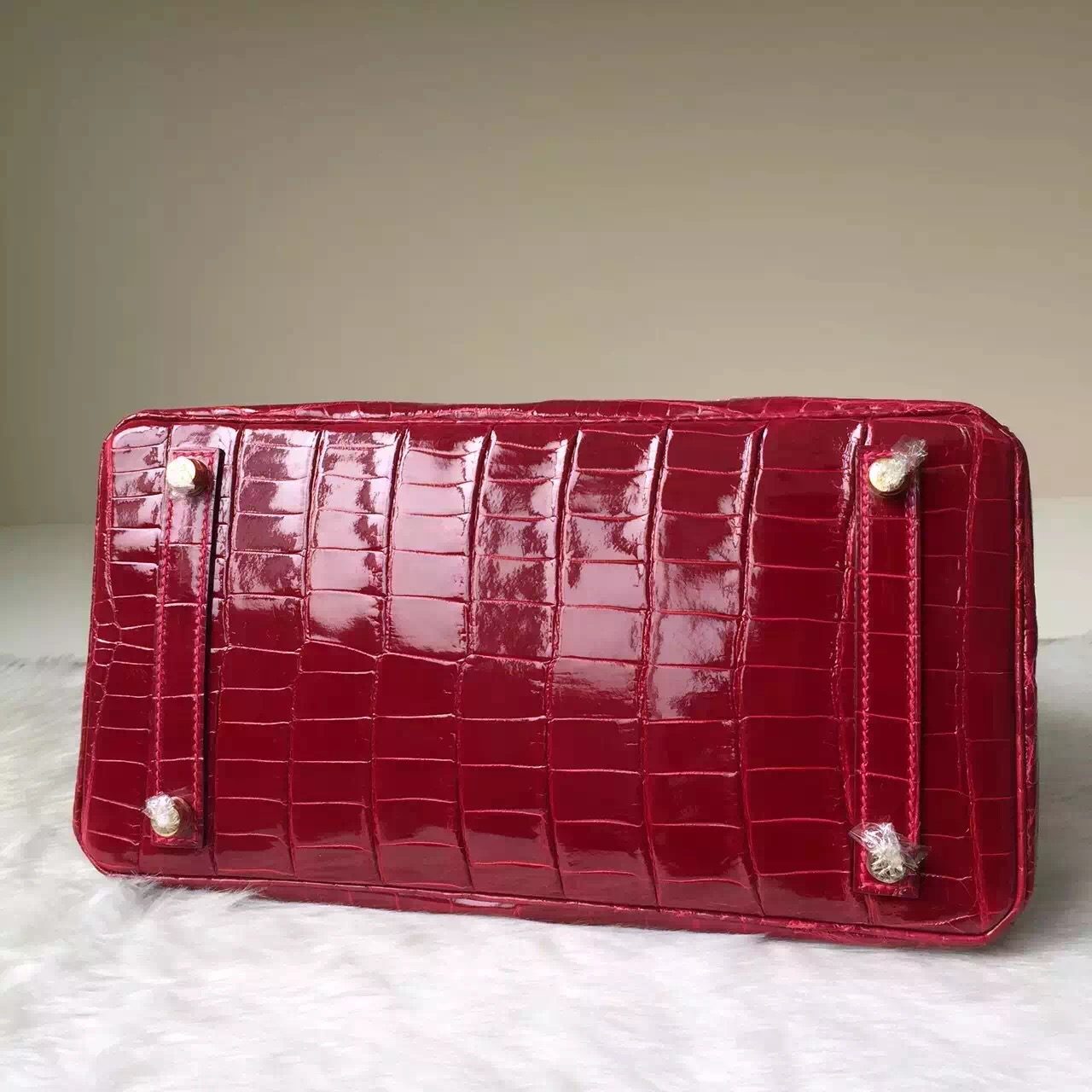 Hand Stitching Hermes Birkin30cm CK55 Hermes Red Crocodile Shiny Leather