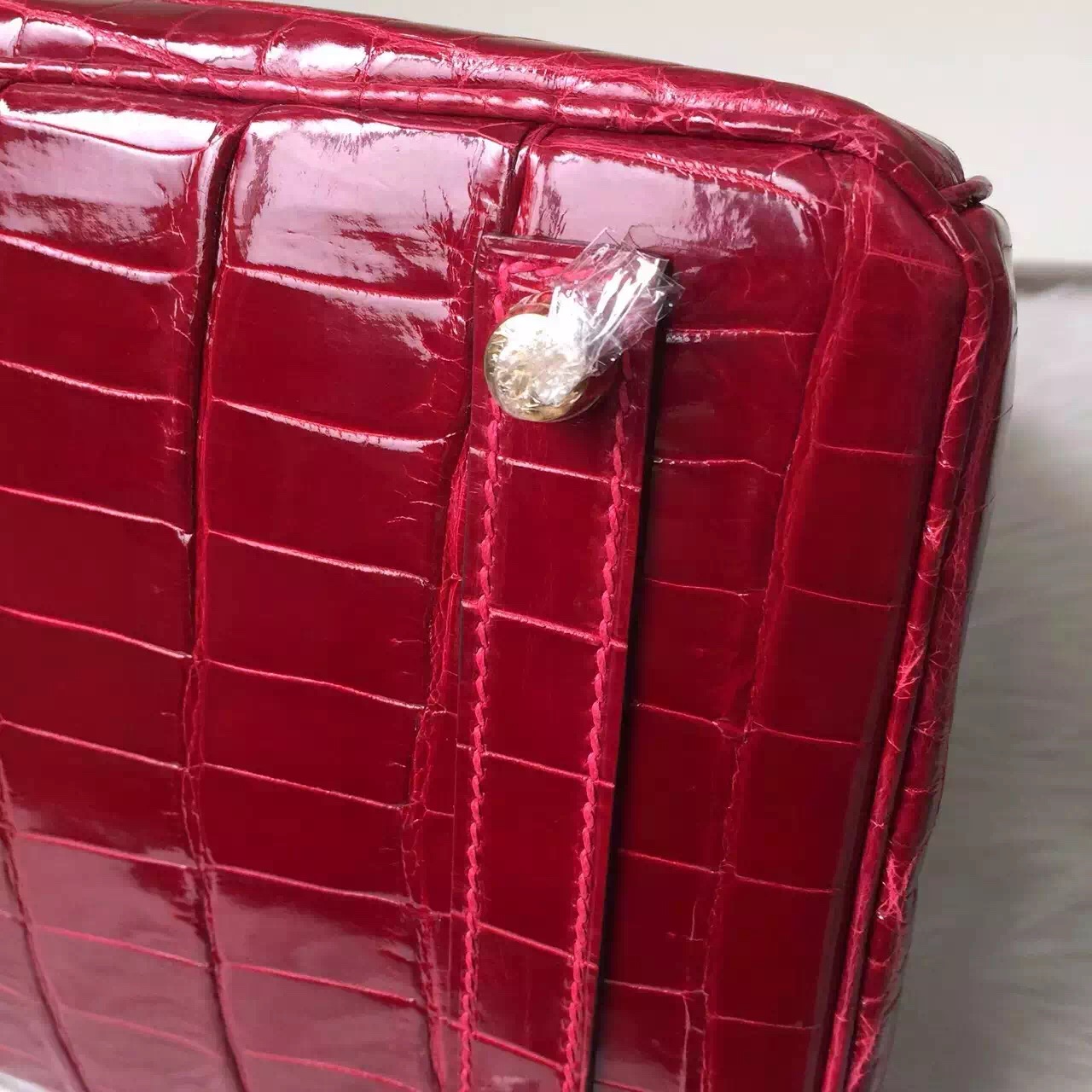 Hand Stitching Hermes Birkin30cm CK55 Hermes Red Crocodile Shiny Leather