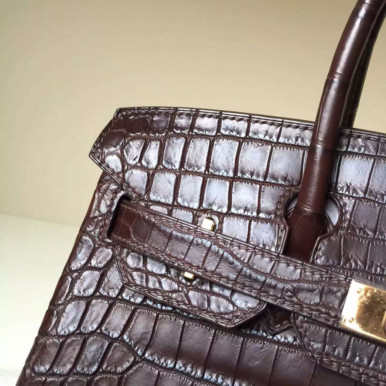 Online Store Hermes Coffee Color Crocodile Matt Leather Birkin Bag 30cm