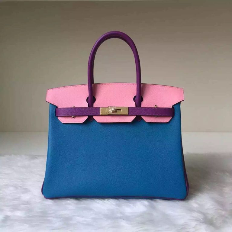 Hermes Epsom Leather Color Blocking Birkin  30cm Womens Handbag