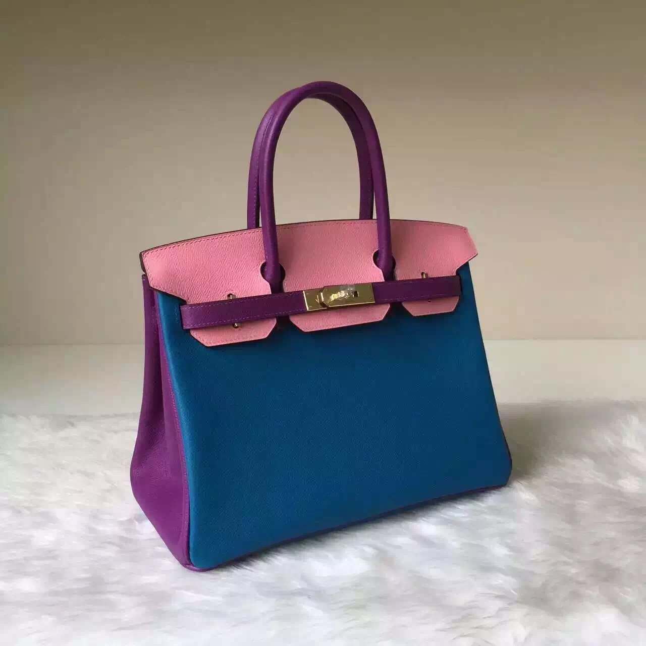 New Pretty Hermes Epsom Leather Color Blocking Birkin 30cm Women’s Handbag