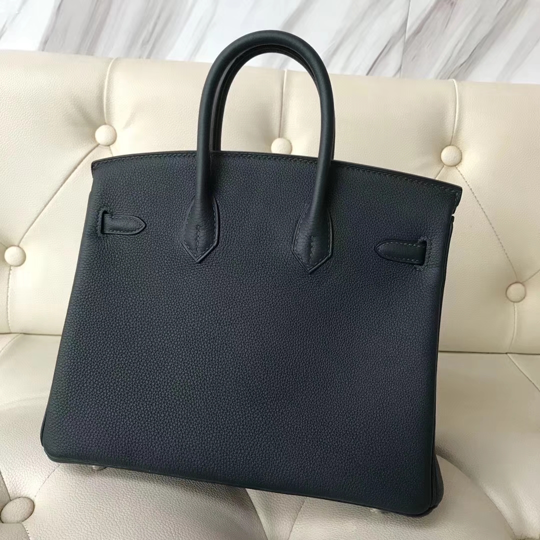 Noble Hermes Togo Calf Birkin25CM Bag Vert Cypress/Blue Glaze Silver Hardware