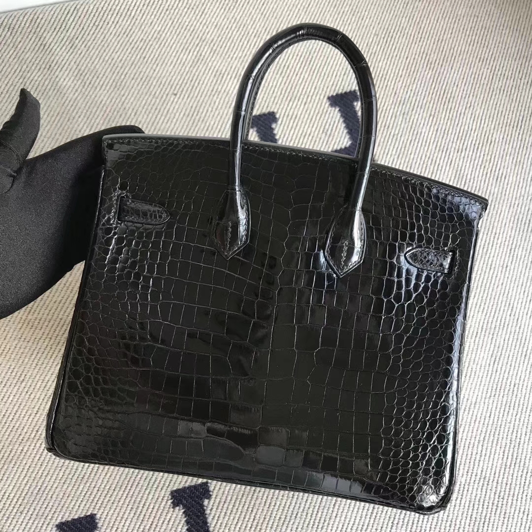 Discount Hermes CK89 Black Shiny Crocodile Birkin25CM Bag Gold Hardware