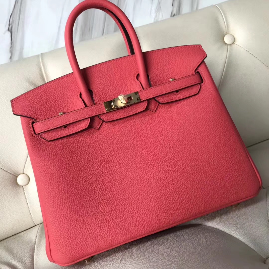 Pretty Hermes Togo Calf Birkin Bag25CM in T5 Rose Peach Gold Hardware