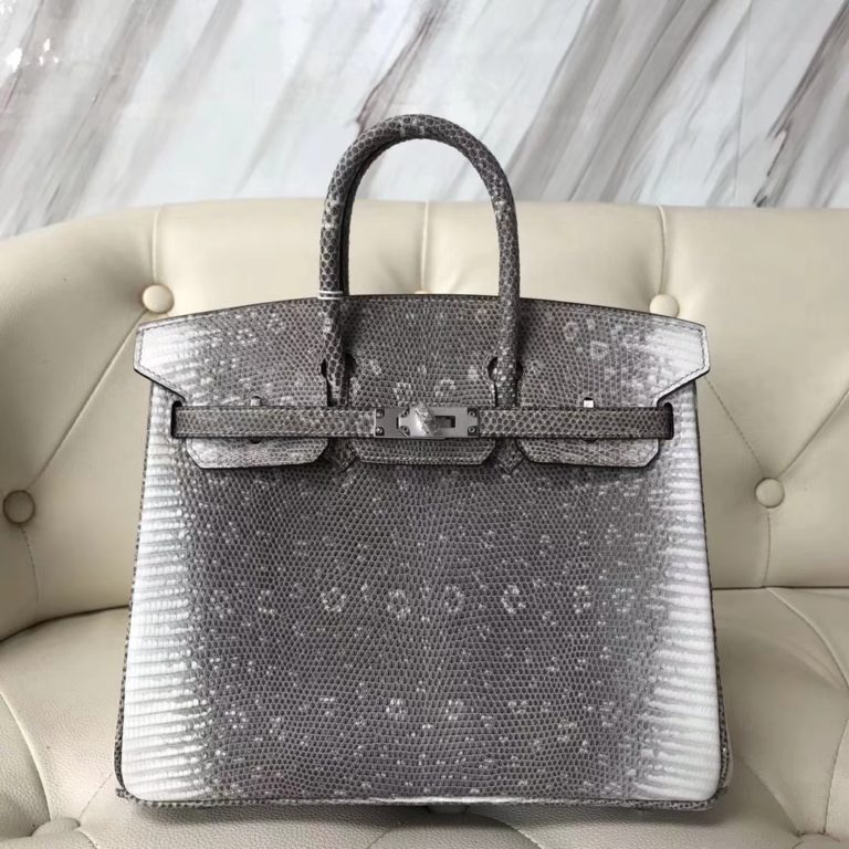 Hermes 01 Nature Color Lizard Leather Birkin 25CM Bag Silver Hardware