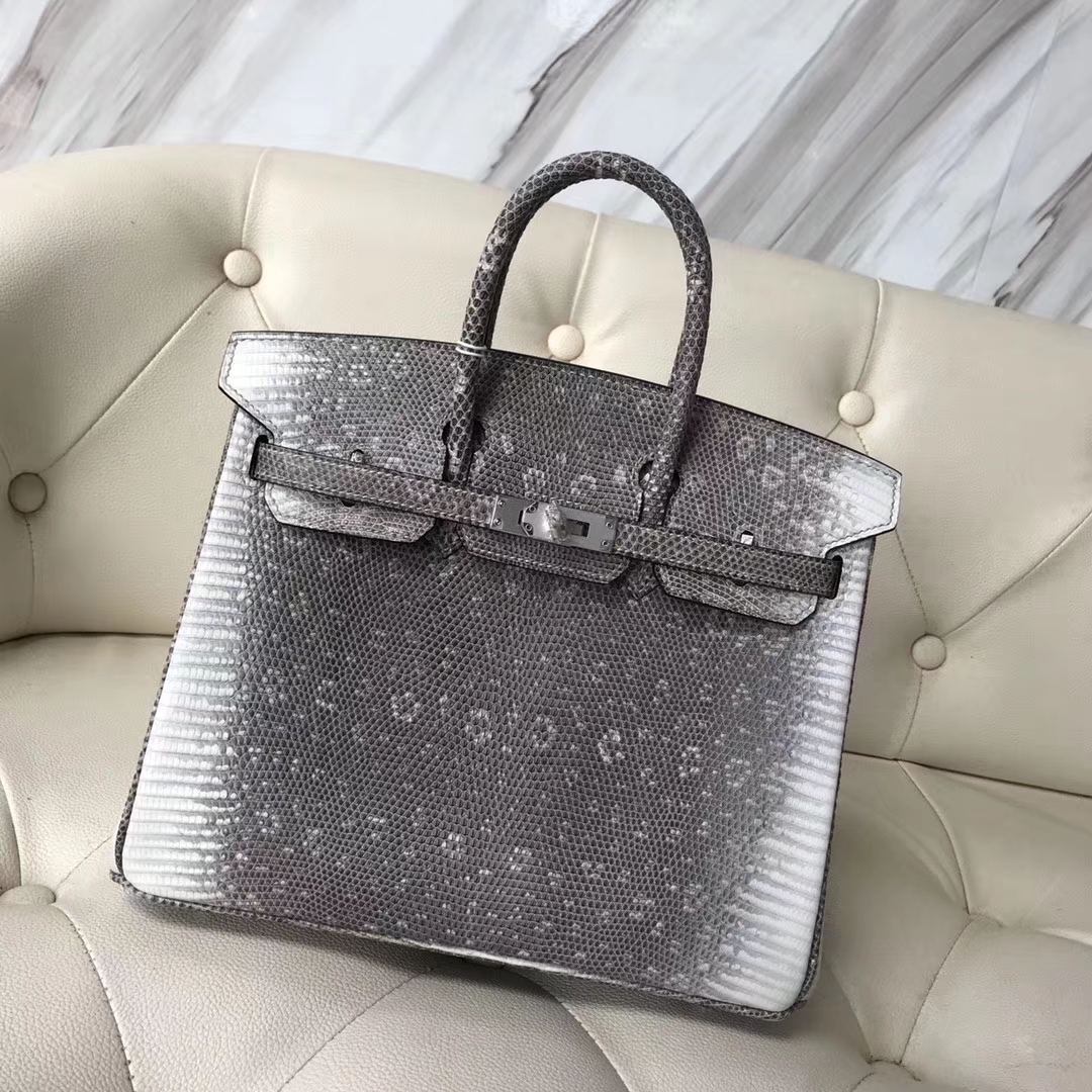 New Arrival Hermes 01 Nature Color Lizard Leather Birkin25CM Bag Silver Hardware