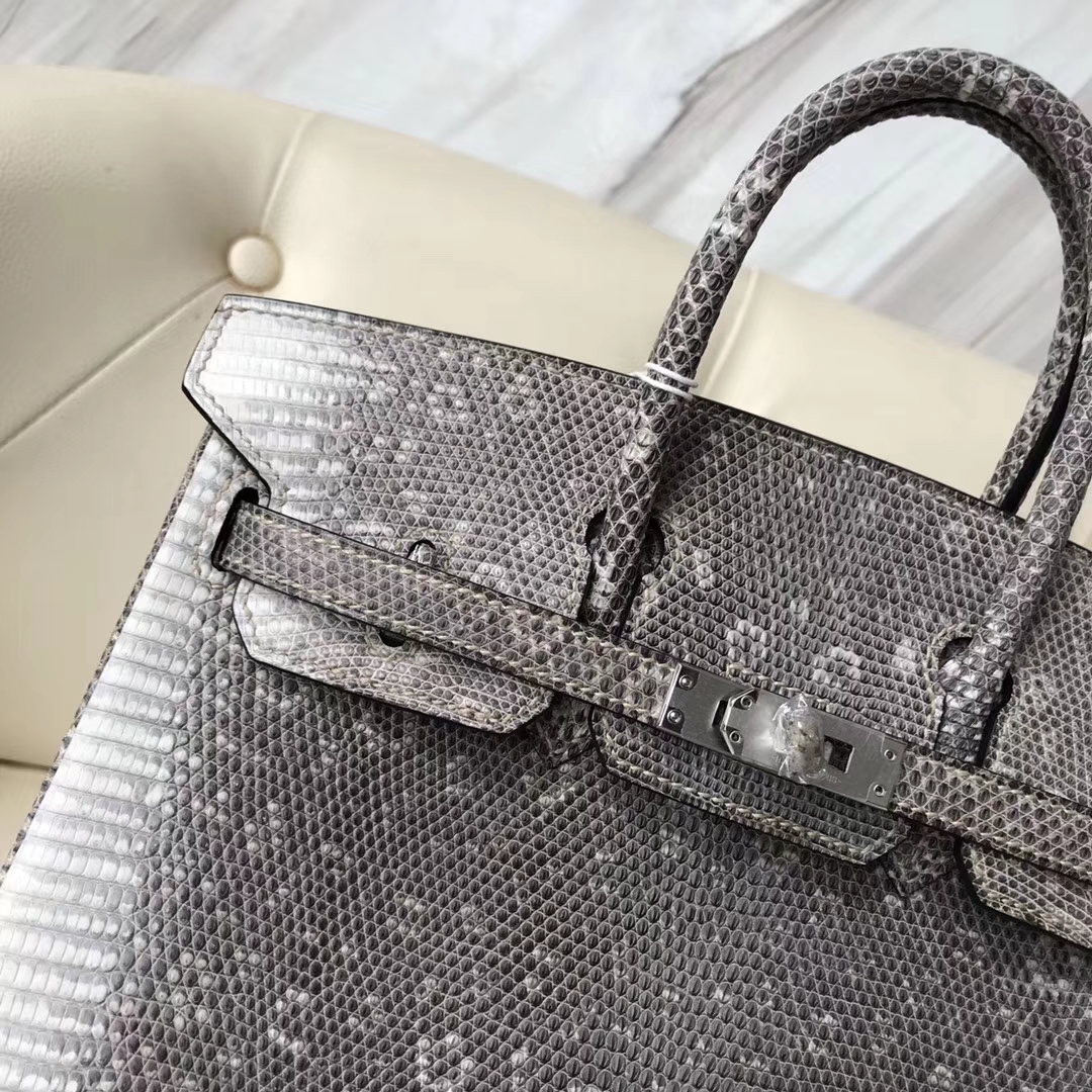 New Arrival Hermes 01 Nature Color Lizard Leather Birkin25CM Bag Silver Hardware