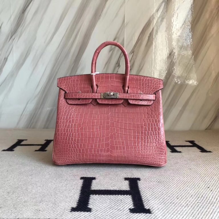 Hermes Shiny Crocodile Birkin 25CM Handbag in I5 Rose Flamingo
