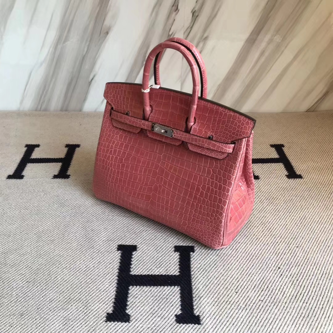 Discount Hermes Shiny Crocodile Birkin25CM Handbag in I5 Rose Flamingo