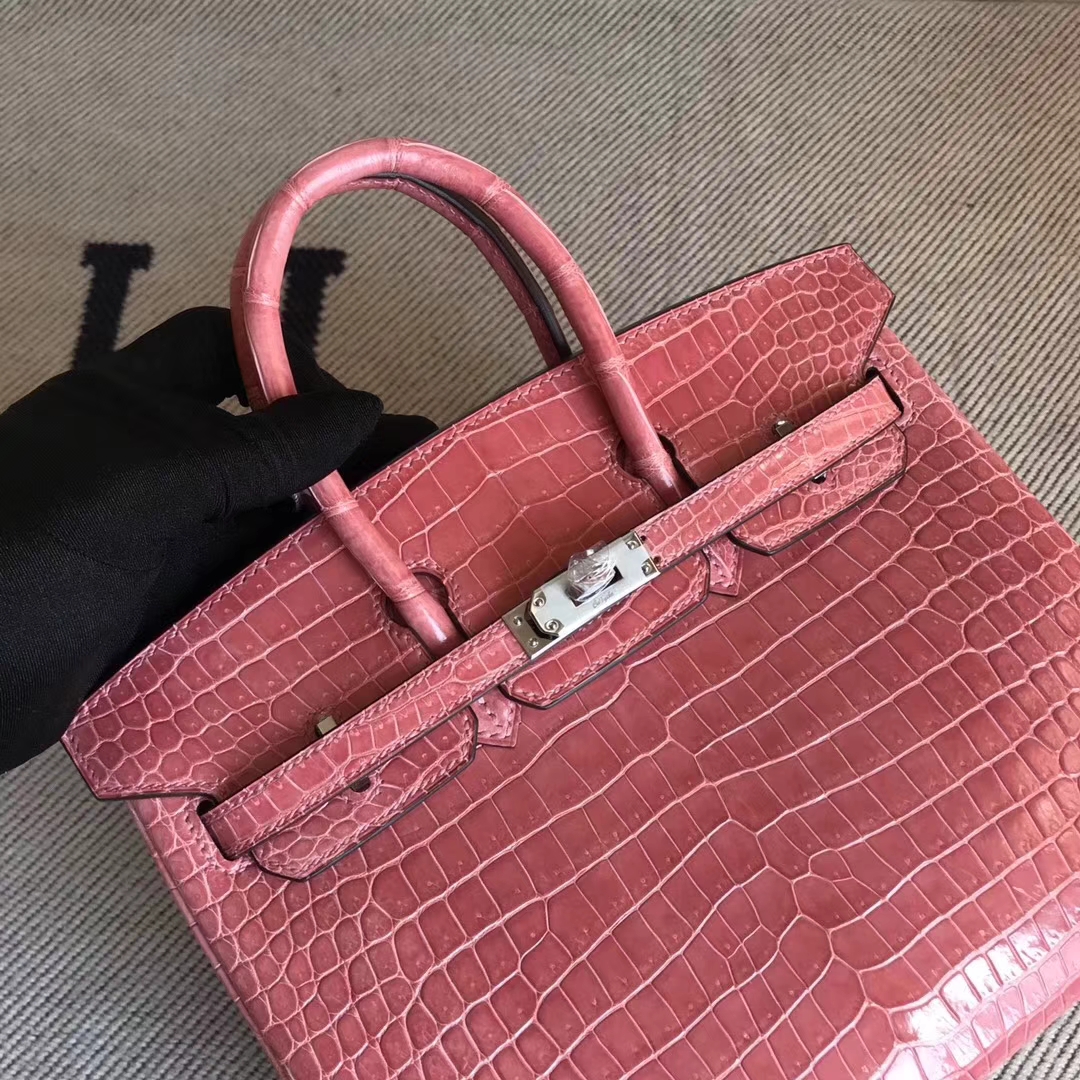Discount Hermes Shiny Crocodile Birkin25CM Handbag in I5 Rose Flamingo