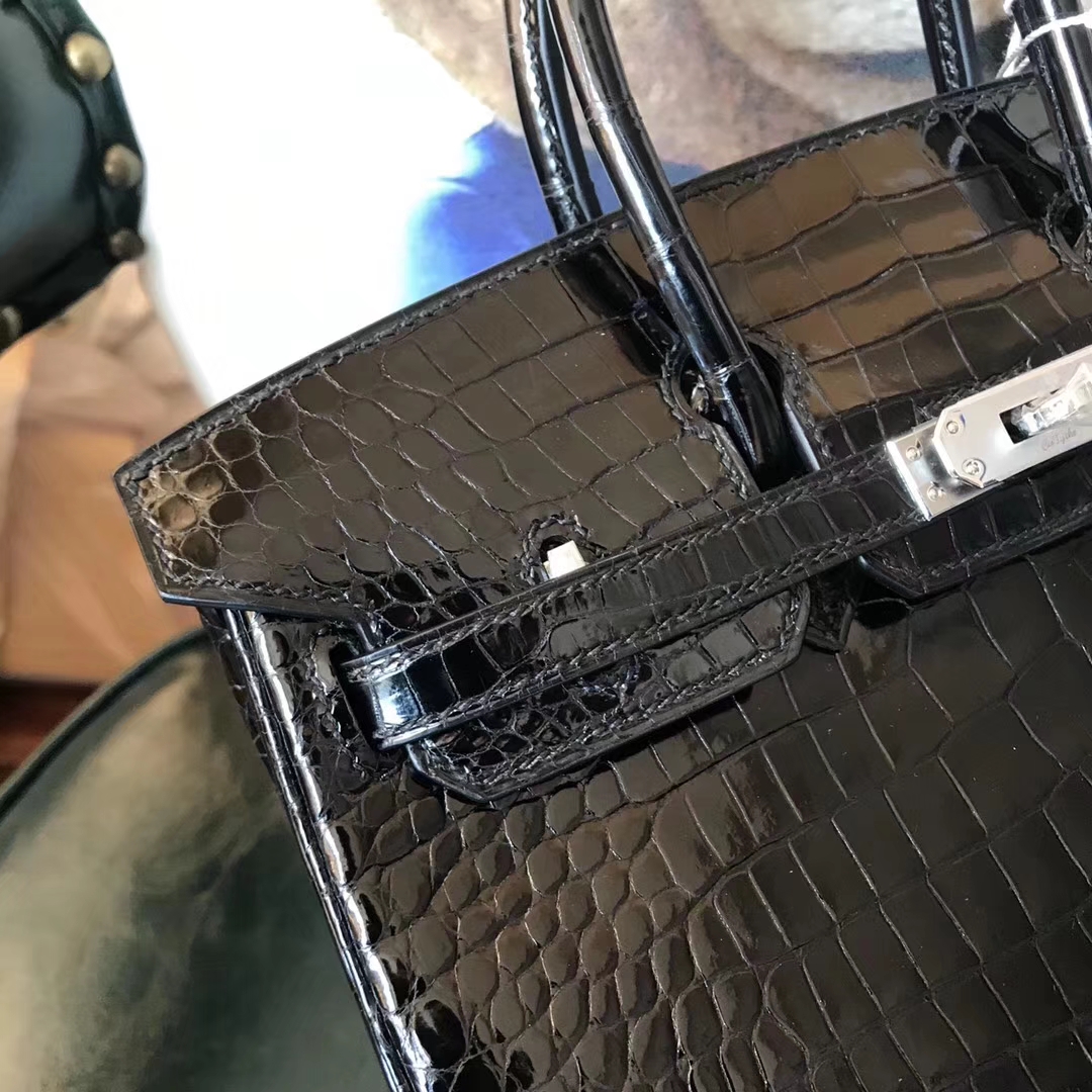 Hermes Classic Women’s Bag CK89 Black Shiny Crocodile Birkin 25CM Handbag