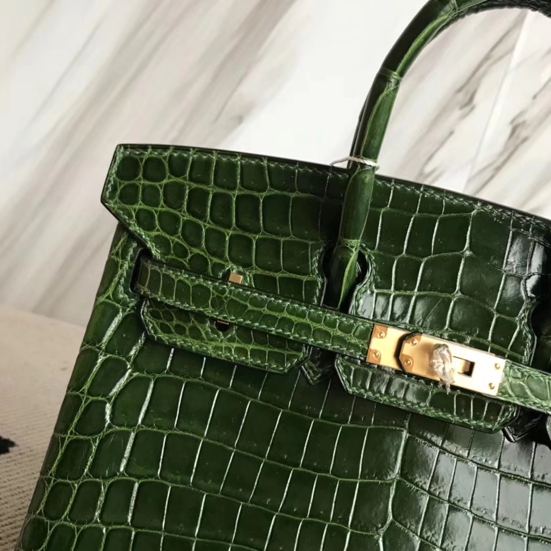 Luxury Hermes CK67 Vert Fonce Crocodile Shiny Birkin25CM Bag Gold Hardware