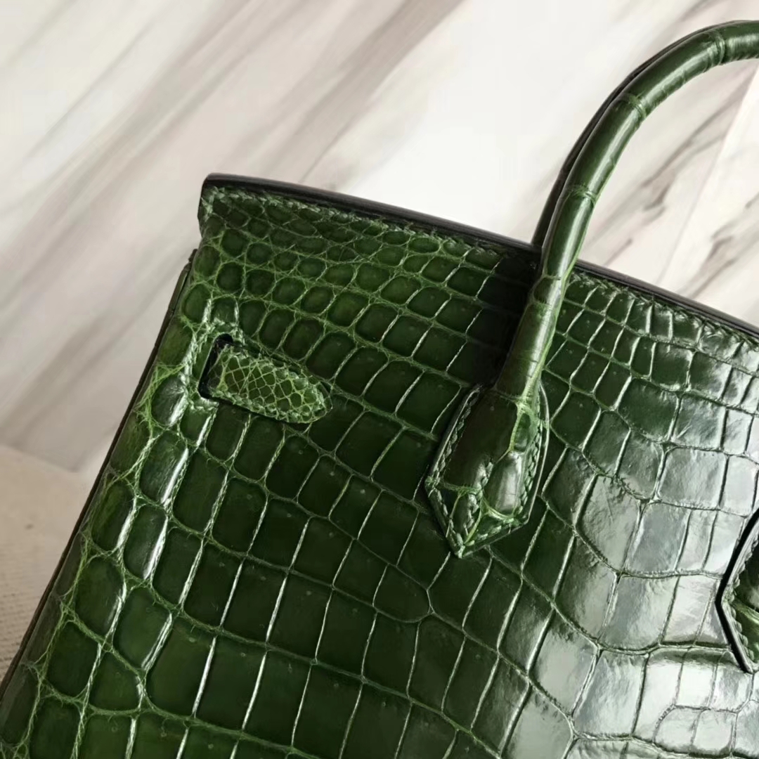 Luxury Hermes CK67 Vert Fonce Crocodile Shiny Birkin25CM Bag Gold Hardware