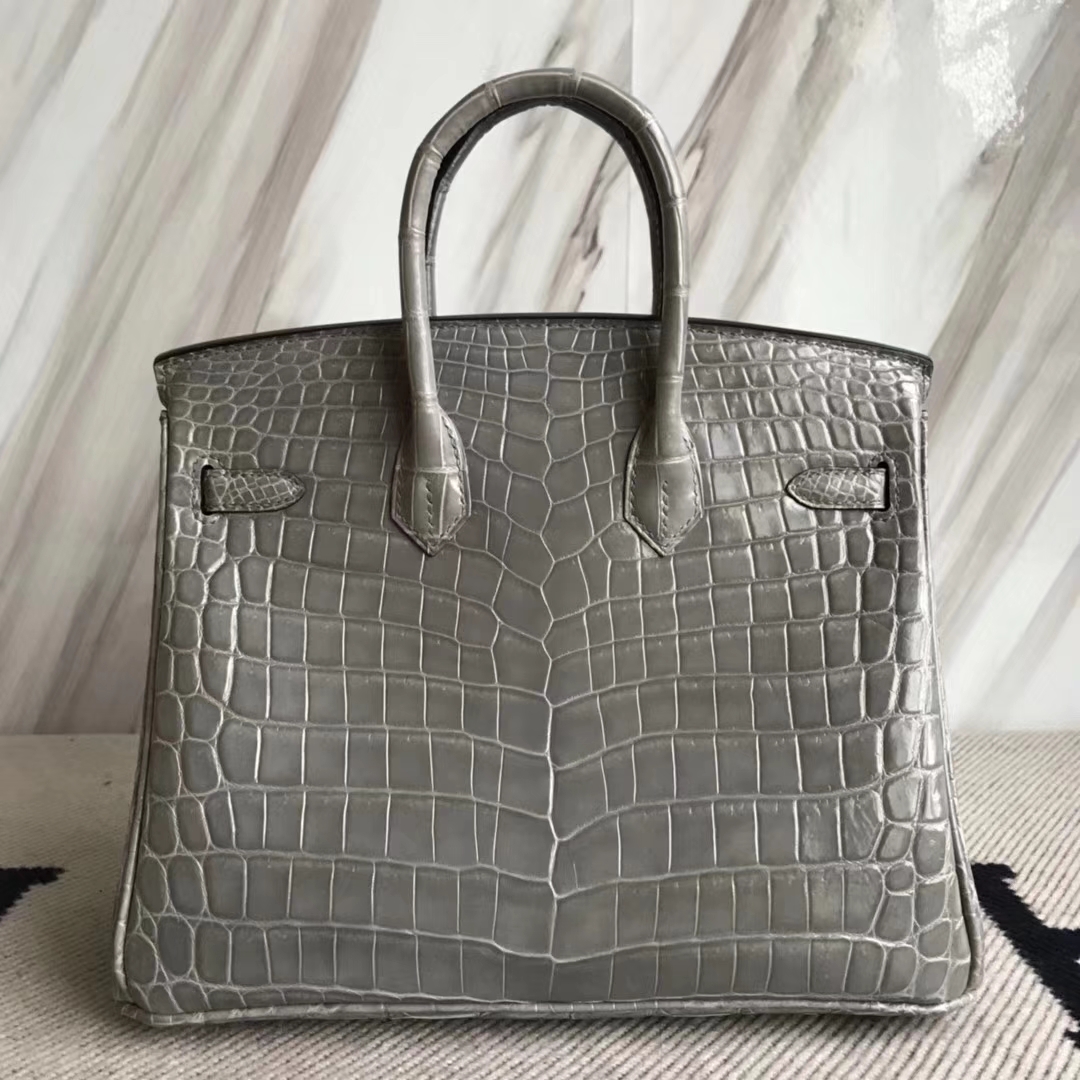 Discount Hermes M8 Gris Ashpite Crocodile Shiny Birkin Bag25CM Silver Hardware