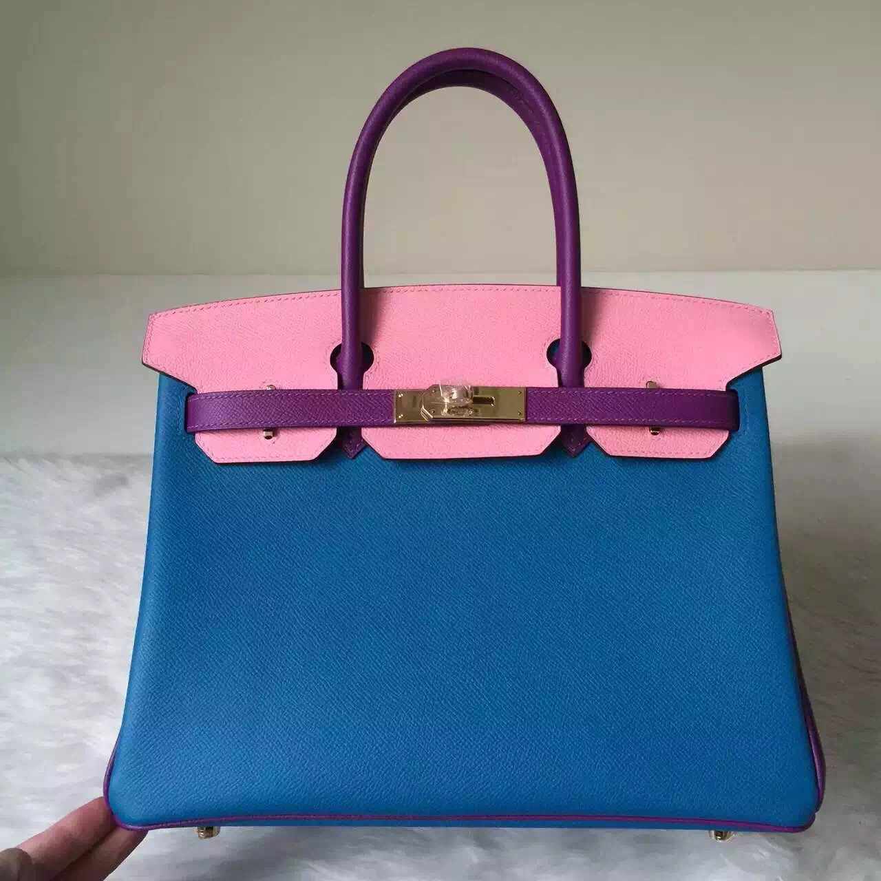 New Pretty Hermes Epsom Leather Color Blocking Birkin 30cm Women’s Handbag