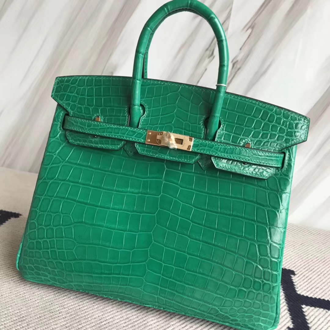 Wholesale Hermes Birkin Bag25CM in 6Q Emerald Green Crocodile Shiny Gold Hardware