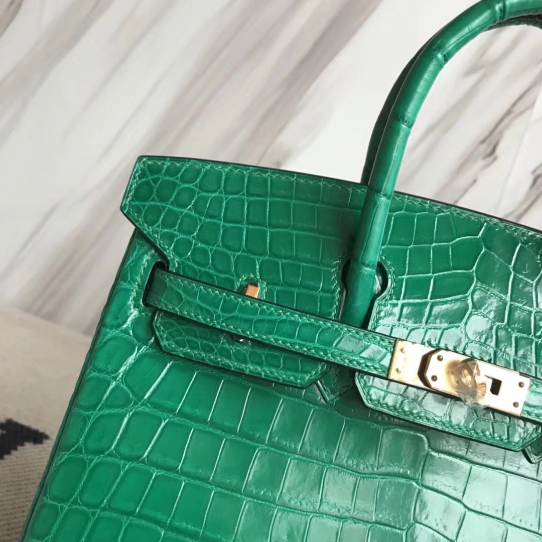 Wholesale Hermes Birkin Bag25CM in 6Q Emerald Green Crocodile Shiny Gold Hardware