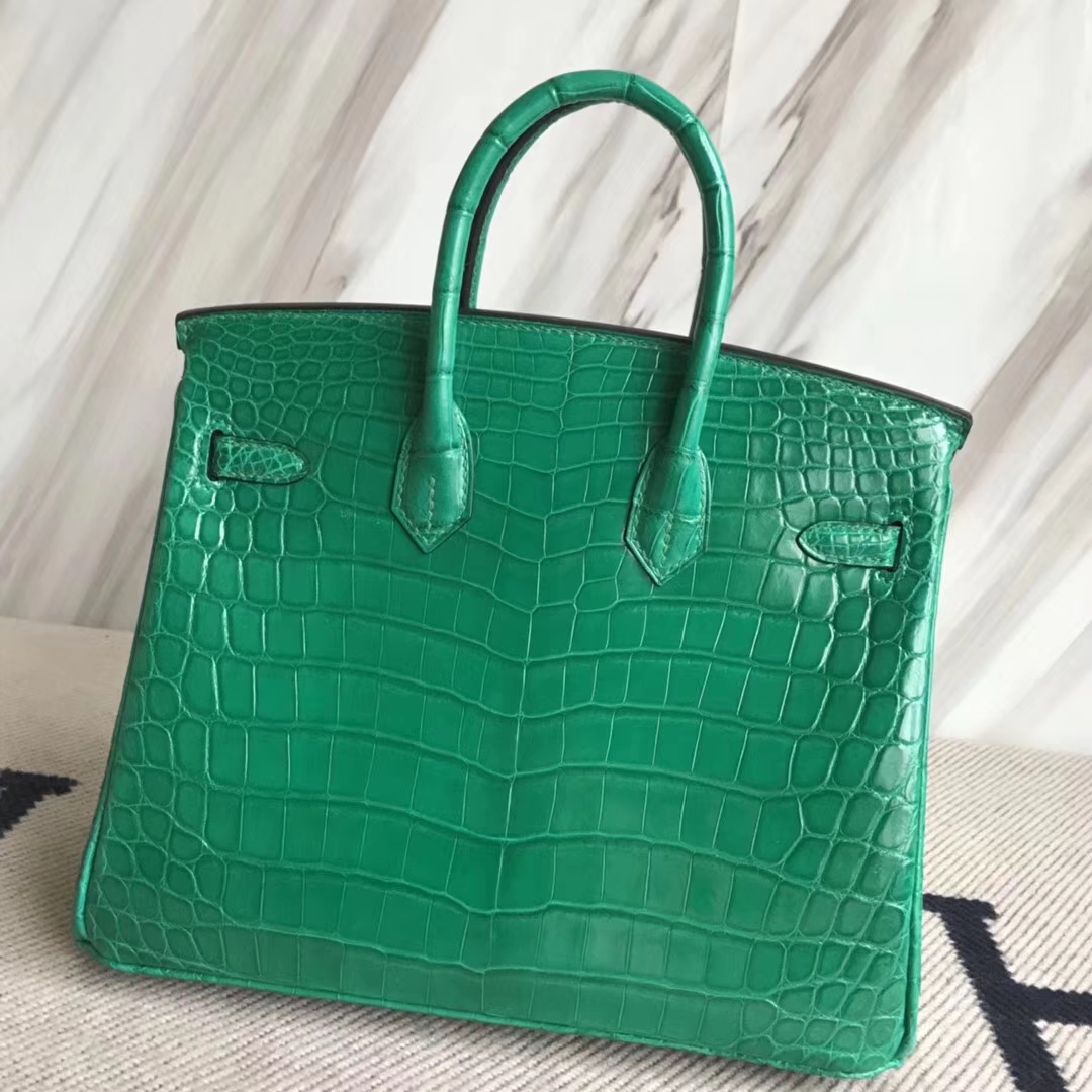 Wholesale Hermes Birkin Bag25CM in 6Q Emerald Green Crocodile Shiny Gold Hardware