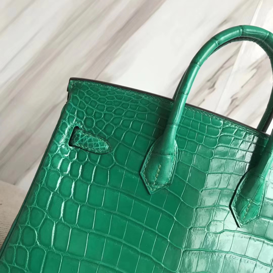 Wholesale Hermes Birkin Bag25CM in 6Q Emerald Green Crocodile Shiny Gold Hardware