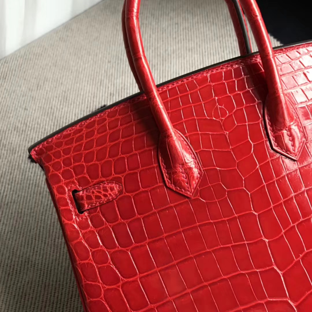 Pretty Hermes CK95 Braise Crocodile Shiny Leather Birkin Bag25CM Gold Hardware