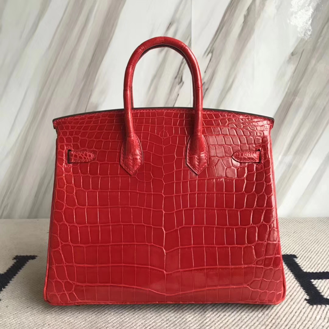 Pretty Hermes CK95 Braise Crocodile Shiny Leather Birkin Bag25CM Gold Hardware