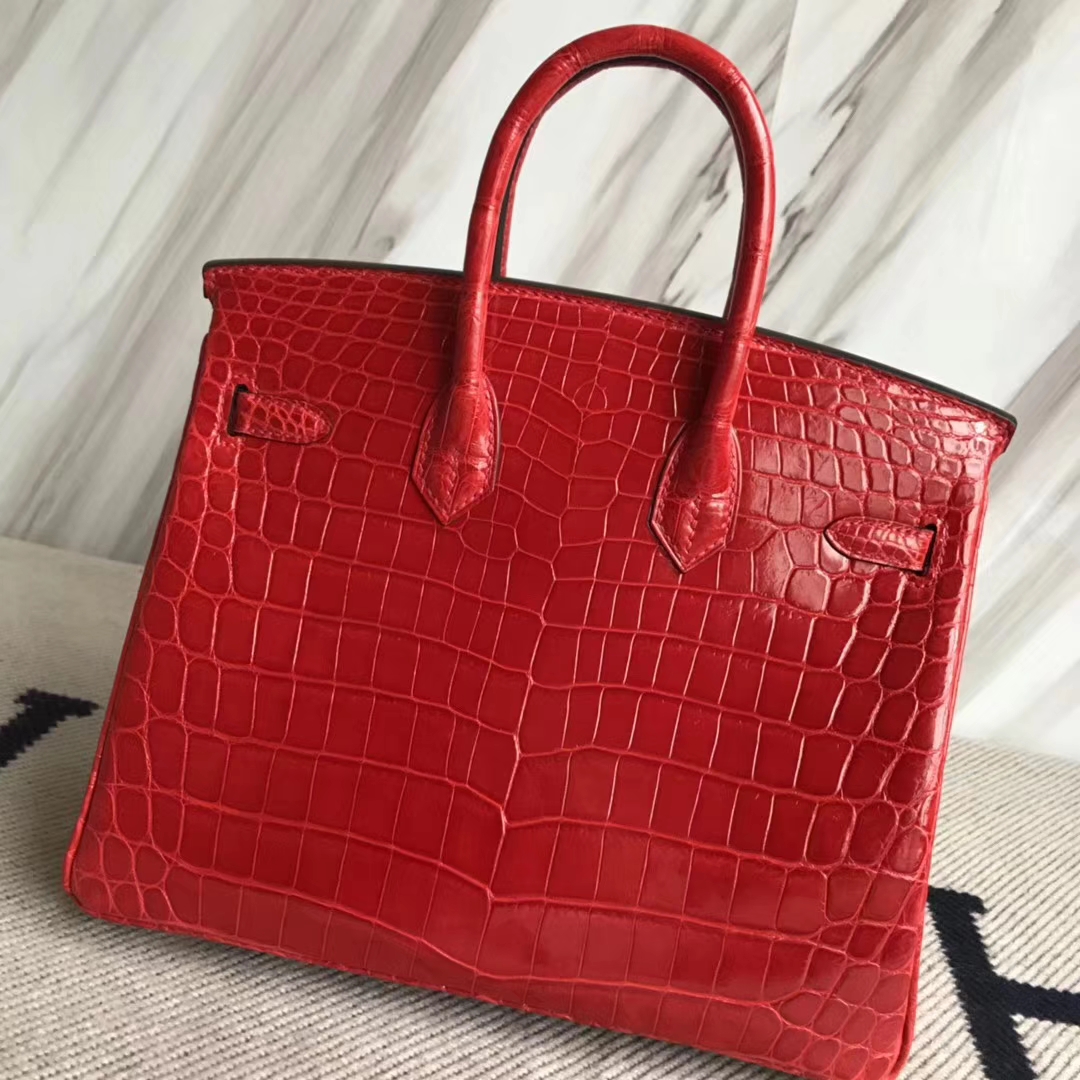 Pretty Hermes CK95 Braise Crocodile Shiny Leather Birkin Bag25CM Gold Hardware