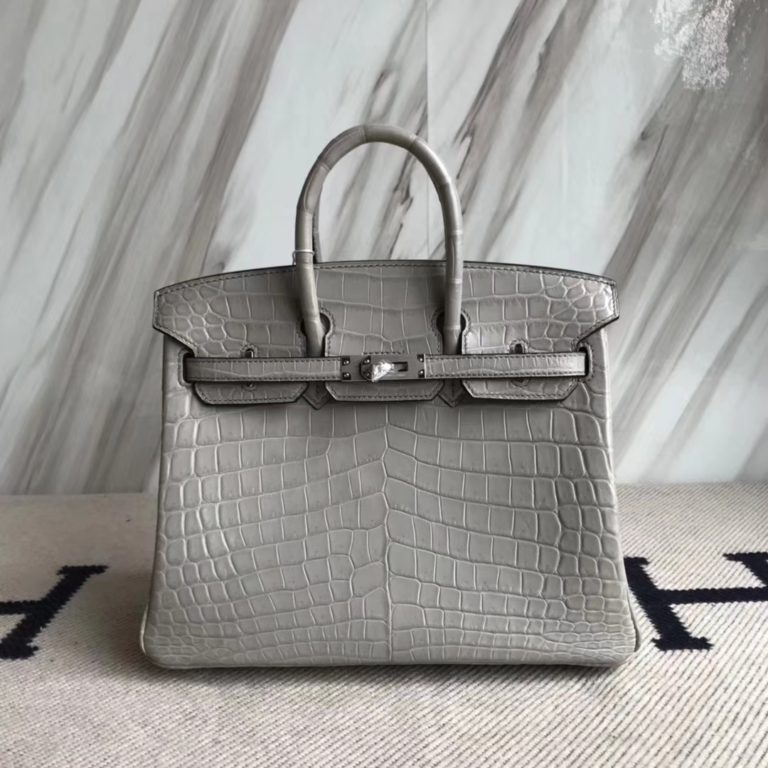 Hermes Crocodile Matt Leather Birkin 25CM Tote Bag in M8 Gris Ashpite