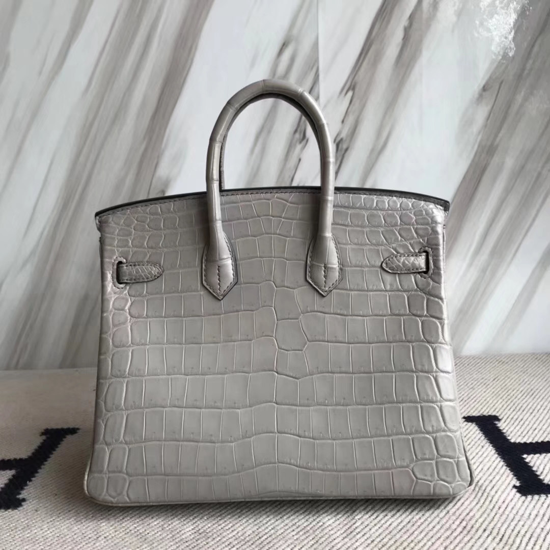 Noble Hermes Crocodile Matt Leather Birkin25CM Tote Bag in M8 Gris Ashpite