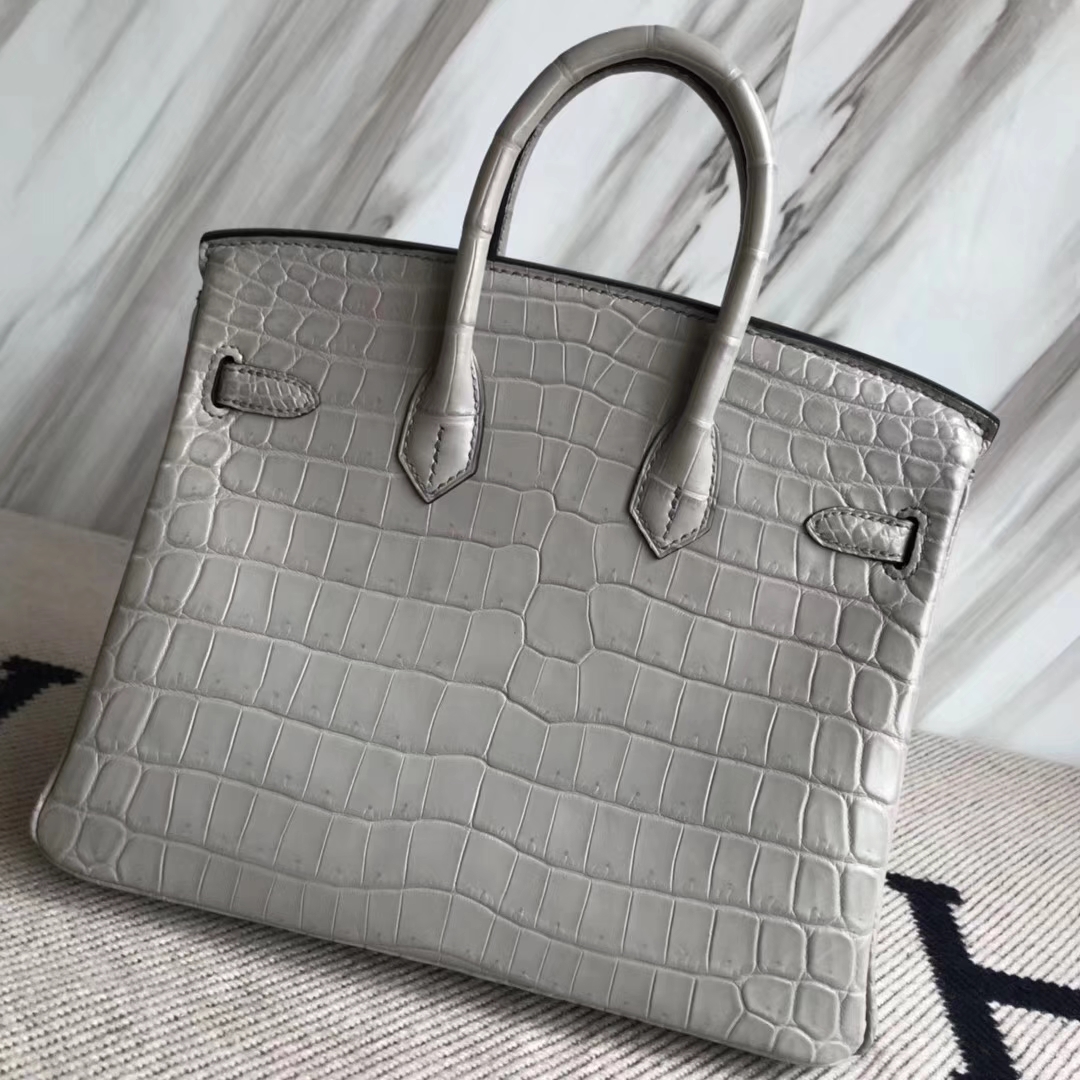 Noble Hermes Crocodile Matt Leather Birkin25CM Tote Bag in M8 Gris Ashpite