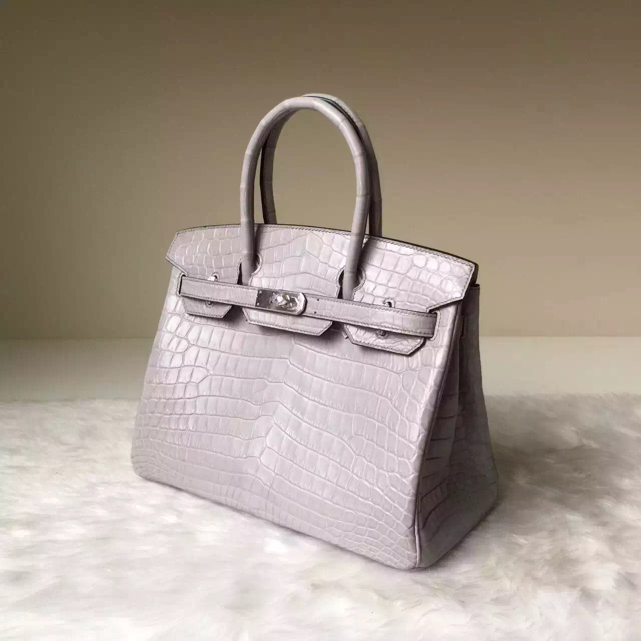 Discount Hermes Galaxy Grey Crocodile Matt Leather Birkin Bag 30cm