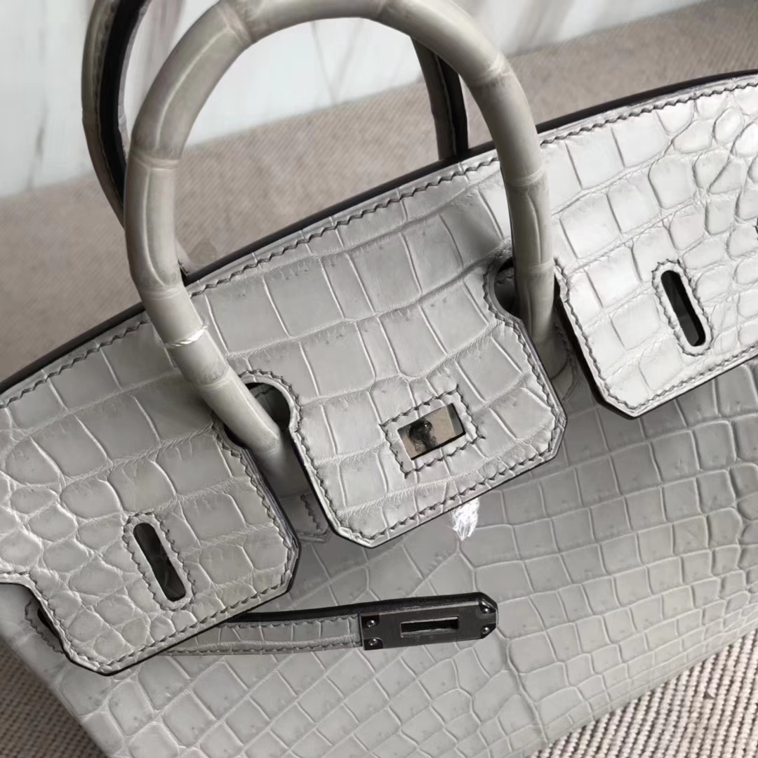 Noble Hermes Crocodile Matt Leather Birkin25CM Tote Bag in M8 Gris Ashpite