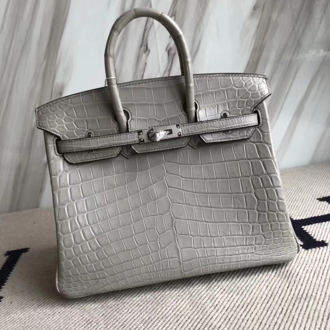 Noble Hermes Crocodile Matt Leather Birkin25CM Tote Bag in M8 Gris Ashpite