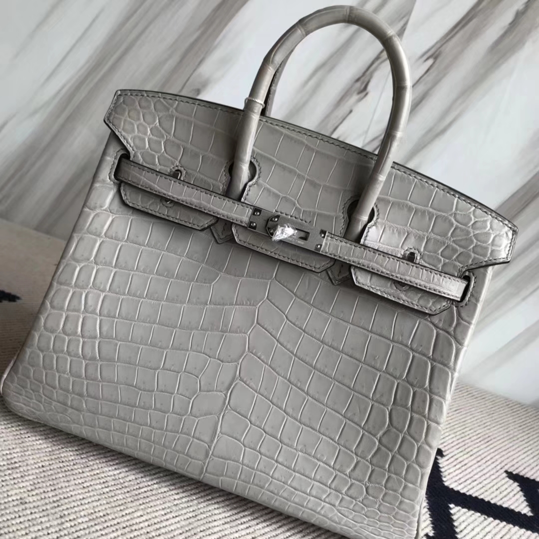 Noble Hermes Crocodile Matt Leather Birkin25CM Tote Bag in M8 Gris Ashpite