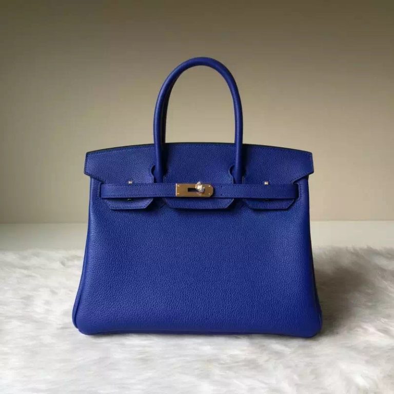 Online Store Hermes Birkin 30 Bag 7T Blue Electric Togo Calfskin Leather
