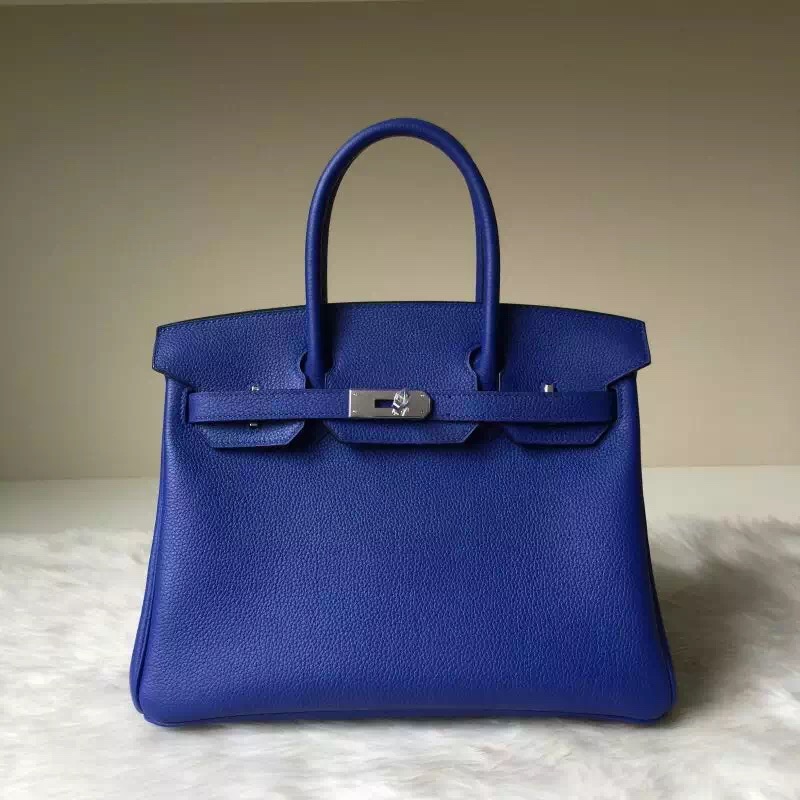 Online Store Hermes Birkin30 Bag 7T Blue Electric Togo Calfskin Leather