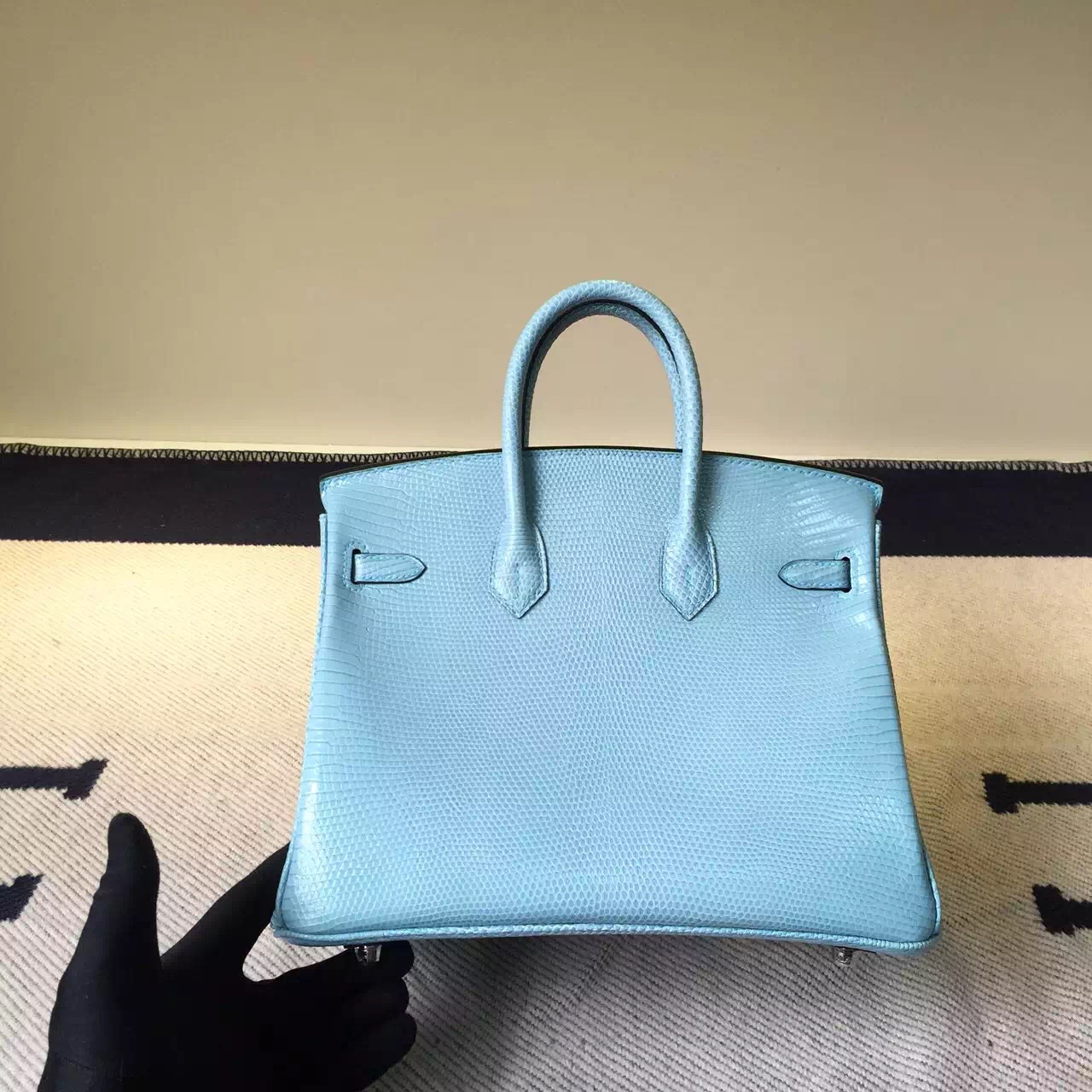 New Hermes Birkin Bag 7G Ciel Color Shiny Lizard Leather Birkin30cm