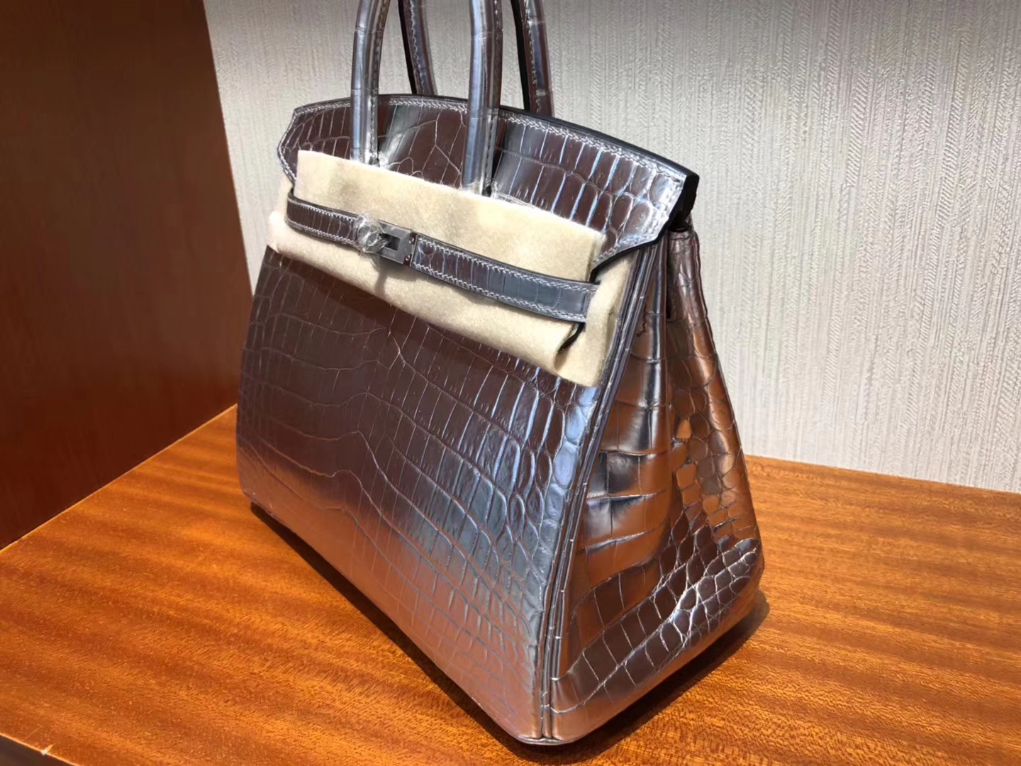 Fashion Hermes Silver Shiny Crocodile Leather Birkin25CM Bag Silver Hardware