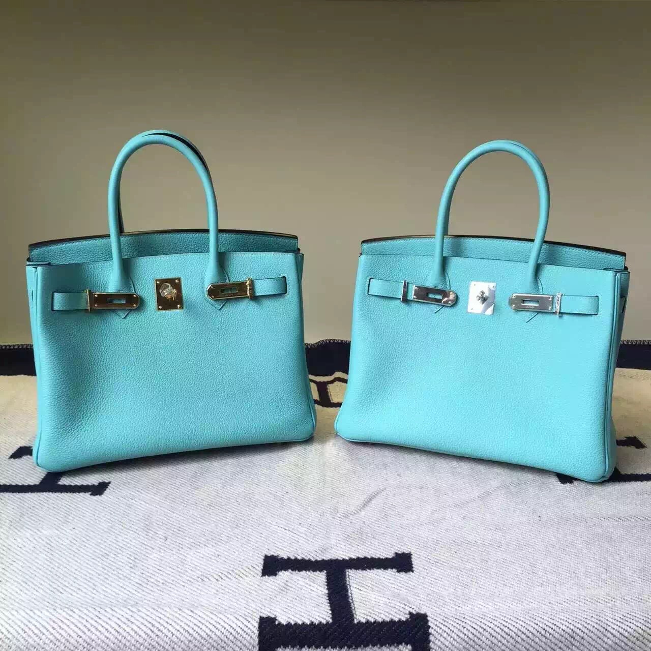 Hot Sale Hermes Togo Leather Birkin30CM Bag in 3P Lagon Blue
