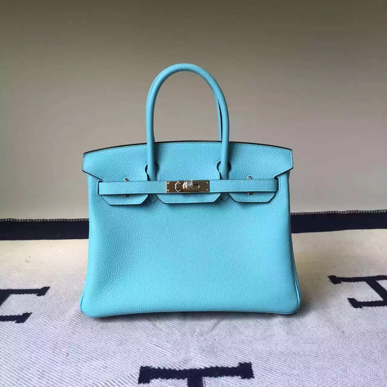 Hot Sale Hermes Togo Leather Birkin30CM Bag in 3P Lagon Blue