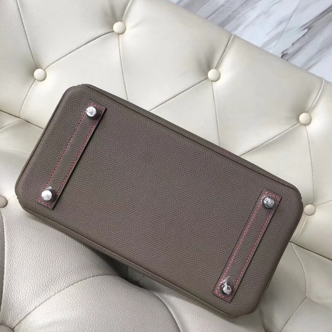 New Hermes CK18 Etoupe Grey Epsom Calf Birkin25CM Bag Rose Lipstick Stitches