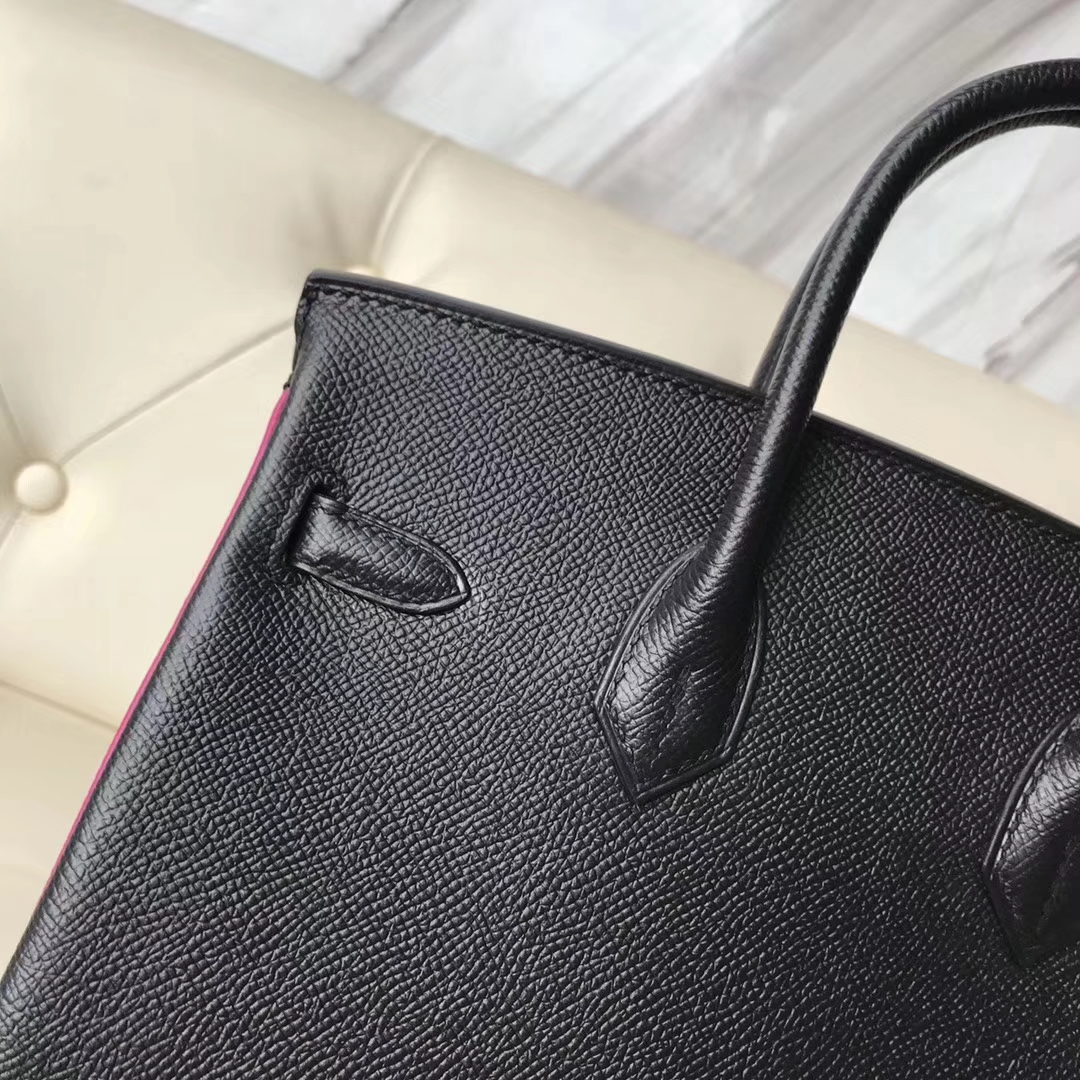 Fashion Hermes CK89 Black & L3 Rose Purple Epsom Calf Birkin25CM Bag Gold Hardware