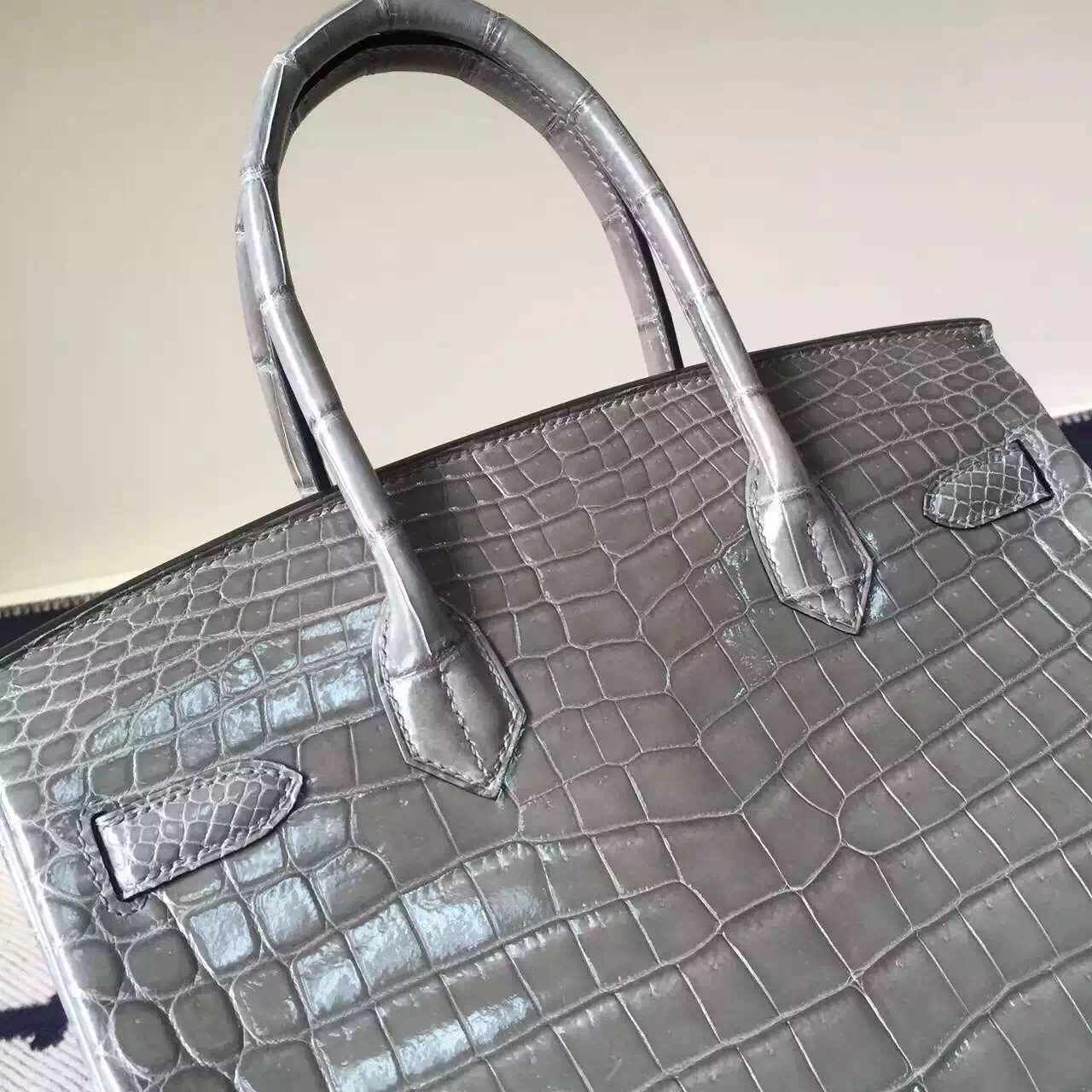 Discount Hermes Gris Tourterelle Shiny Crocodile Leather Birkin30cm