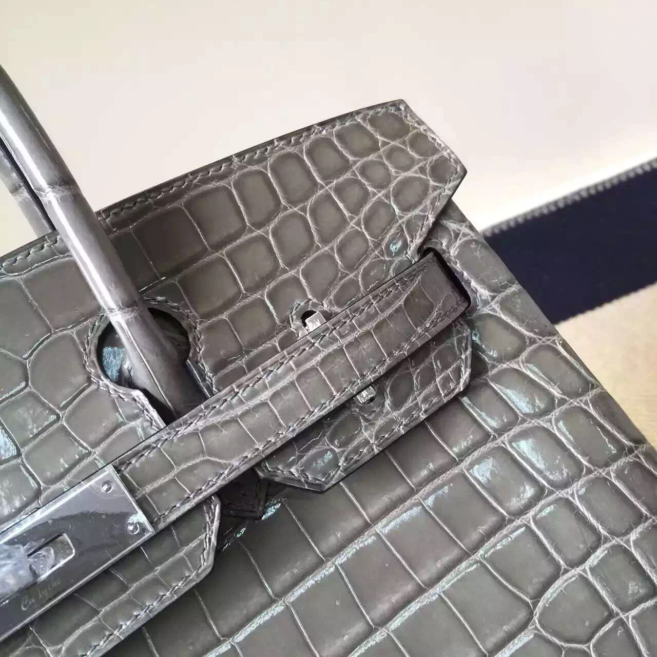 Discount Hermes Gris Tourterelle Shiny Crocodile Leather Birkin30cm