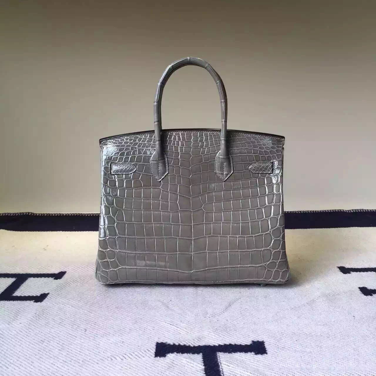 Discount Hermes Gris Tourterelle Shiny Crocodile Leather Birkin30cm